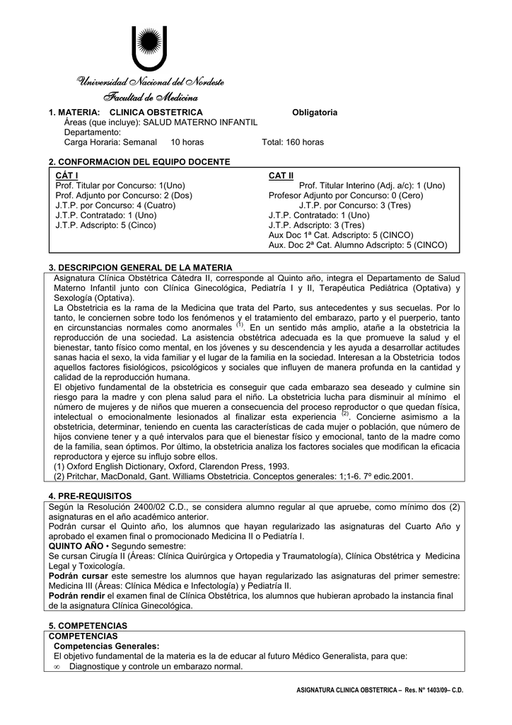 Programa Clínica Obstétrica Facultad De Medicina
