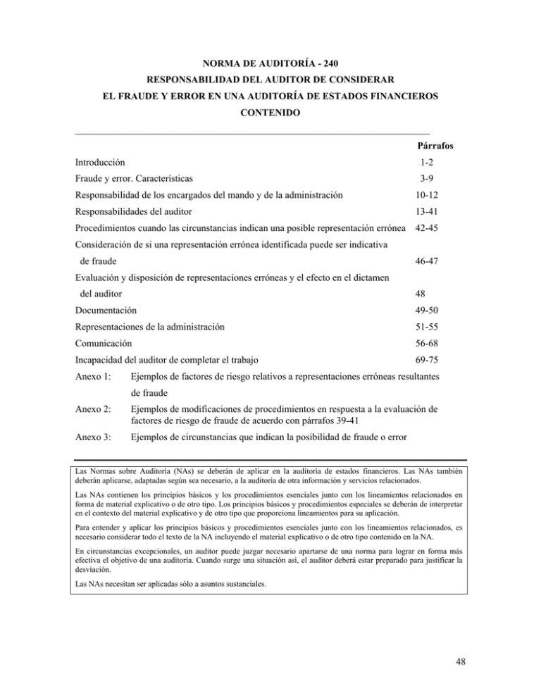 48 norma de auditoría - 240 responsabilidad del auditor de