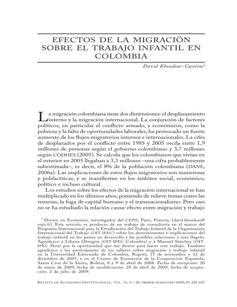 Efectos De La Migraci N Sobre El Trabajo Infantil En Colombia