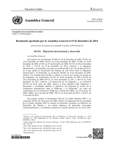 Migración internacional y desarrollo. A/RES/69/229