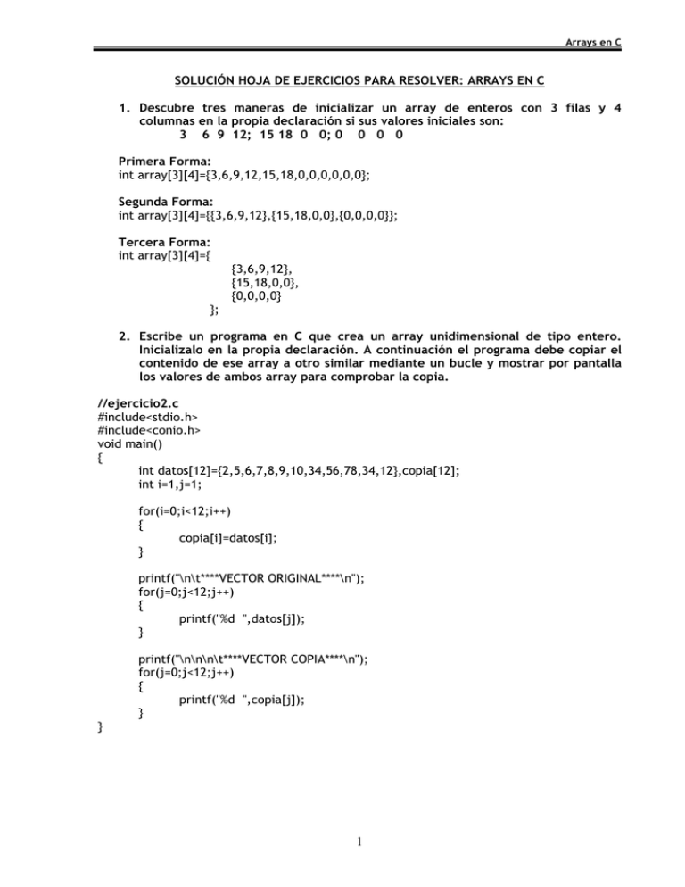 SOLUCIÓN HOJA DE EJERCICIOS PARA RESOLVER: ARRAYS