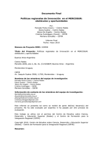 Políticas regionales de innovación en el MERCOSUR: Obstáculos y