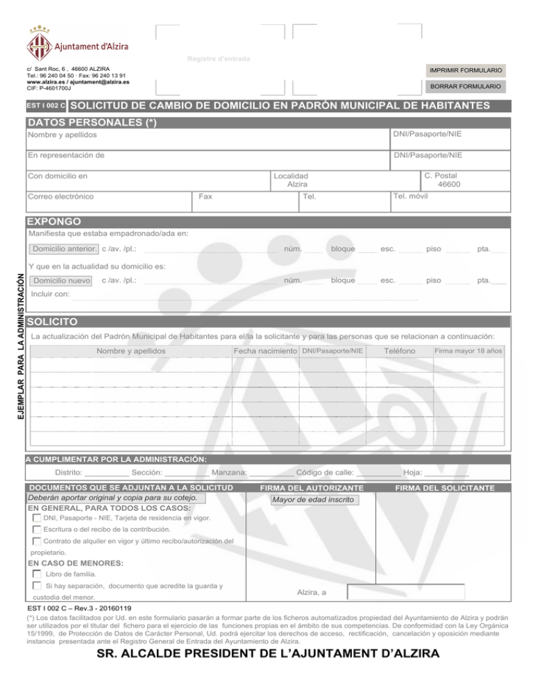 Solicitud de cambio de domicilio en el Padrón