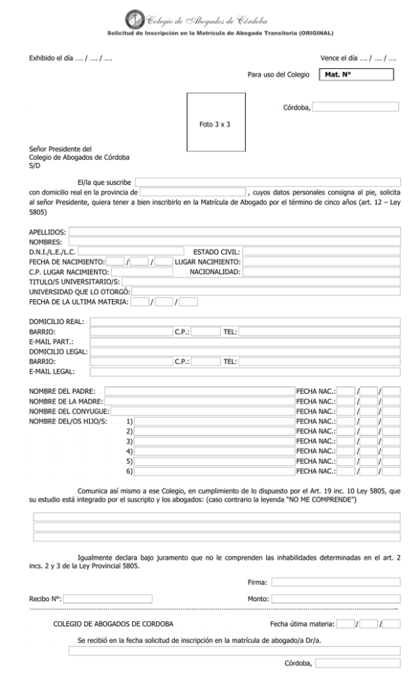 Formulario - Colegio De Abogados De Córdoba