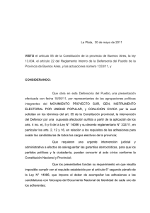 La Plata, 30 de mayo de 2011 VISTO el artículo 55 de la