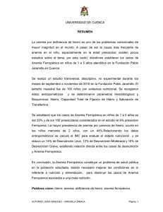 UNIVERSIDAD DE CUENCA RESUMEN La anemia por deficiencia