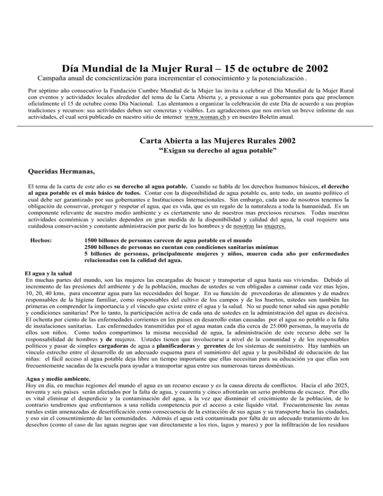 D a Mundial De La Mujer Rural 15 De Octubre De 2002