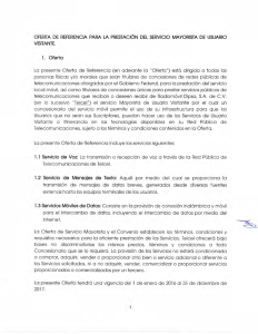 oferta de referencia para la prestación del servicio mayorista