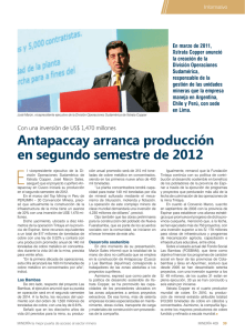 Antapaccay arranca producción en segundo semestre de 2012