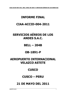 OB-1891-P Servicios Aéreos de Los Andes, 21 may 2011, Ato Cusco