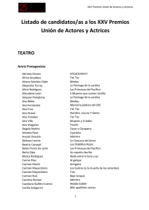 Listado de candidatos/as a los XXV Premios Unión de Actores y