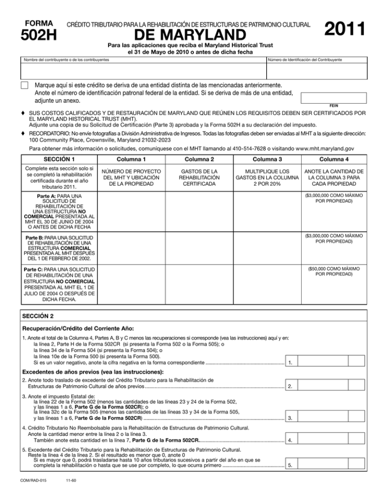 502H Maryland Tax Forms and Instructions