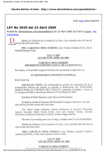 Gaceta Bolivia v4 beta » LEY No 3029 del 22 Abril 2005 » Print