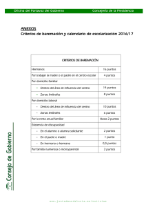 Criterios de baremación y calendario de escolarización 2016/17