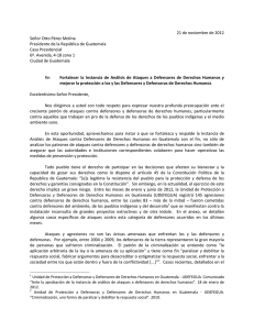 21 de noviembre de 2012 Señor Otto Pérez Molina Presidente de la