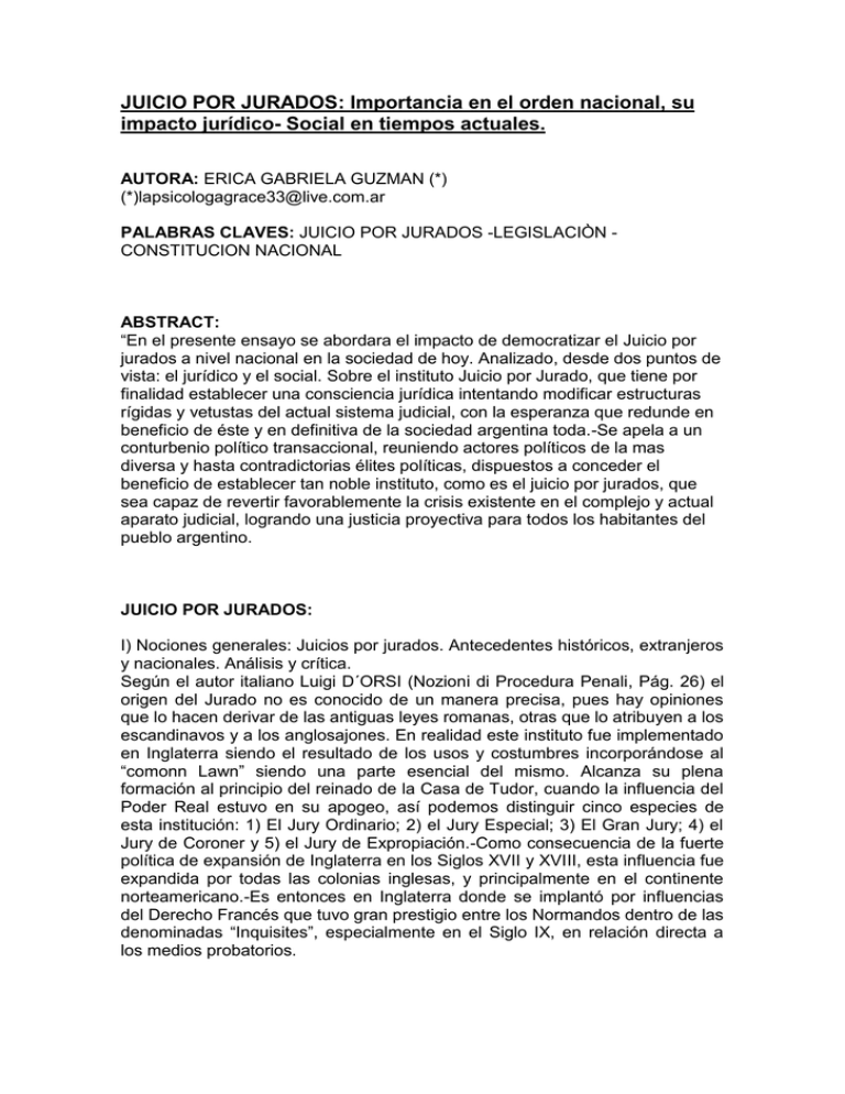 Juicio Por Jurados Importancia En El Orden Nacional Su