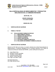 SALA ESPECIALIZADA DE MEDICAMENTOS Y PRODUCTOS