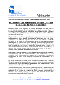 El Alcalde de Las Rozas felicita a Vargas Llosa por la obtención del