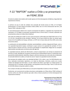 F-22 “RAPTOR” vuelve a Chile y se presentará en FIDAE 2016