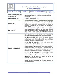 Centro Universitario de Salud Alfonso López Protocolo de Vacunación