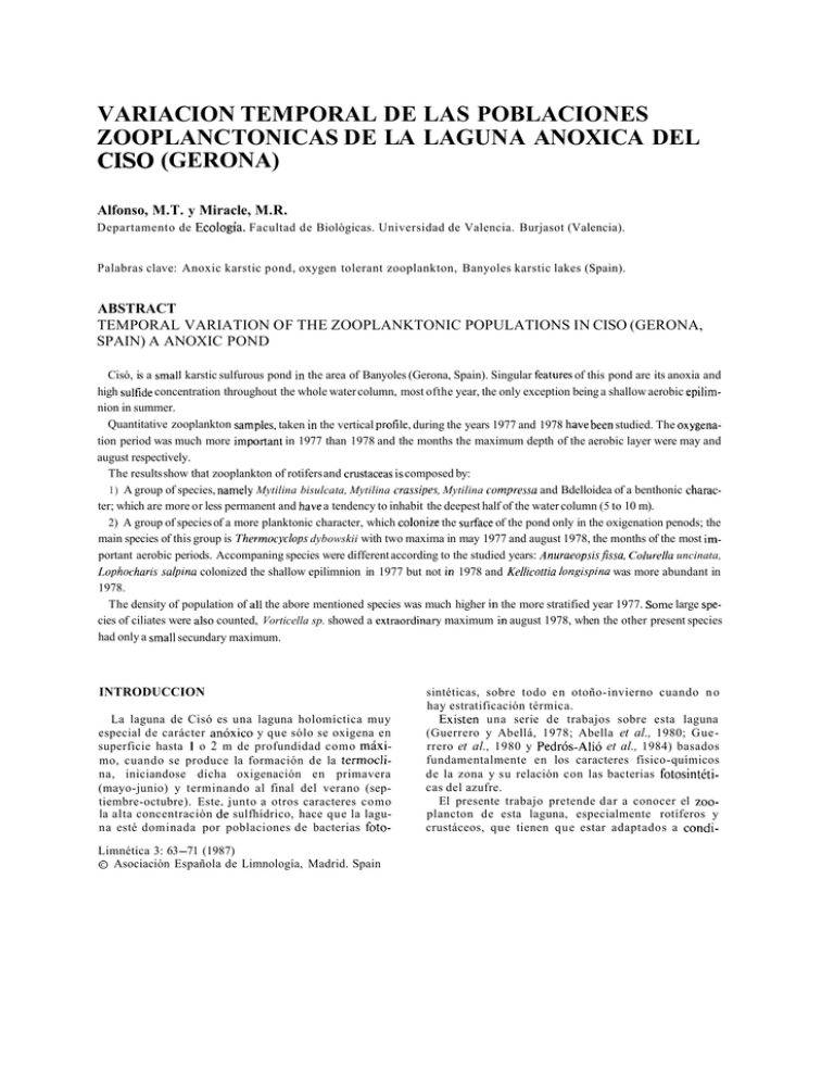 Variacion Temporal De Las Poblaciones Zooplanctonicas