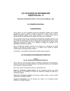 LEY DE BURÓS DE INFORMACIÓN CREDITICIA NO. 13