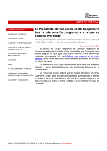 La Presidenta Barkos recibe el alta hospitalaria tras la intervención