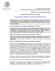 México, D.F., a 25 de septiembre de 2015 Síntesis del Diario Oficial