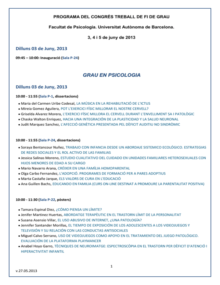 Programa Del Congr s Treball Fi De Grau