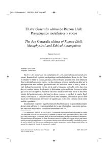 El Ars Generalis ultima de Ramón Llull: Prespuestos metafísicos y