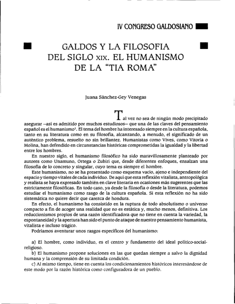 Galdos Y La Filosofia Del Siglo Xix El Humanismo De La