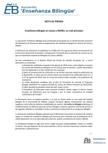 NOTA DE PRENSA Enseñanza bilingüe en Ceuta y Melilla: un