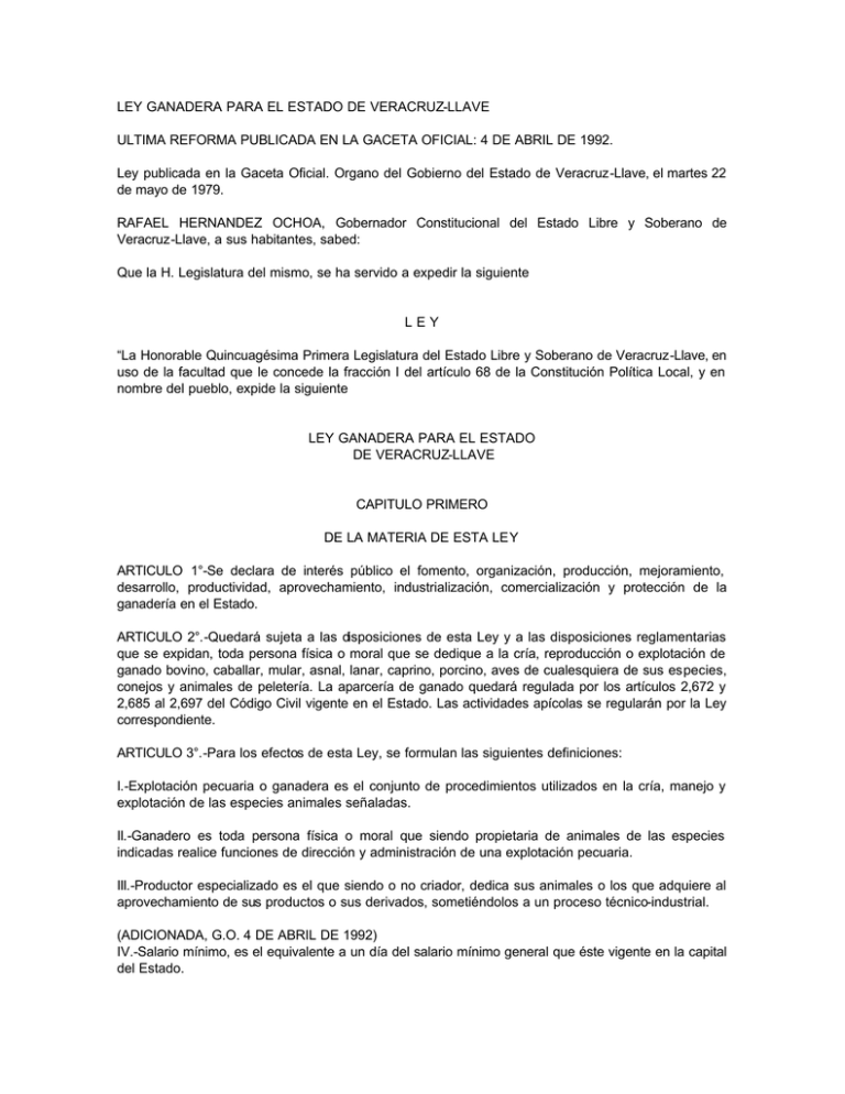 Ley Ganadera para el Estado de