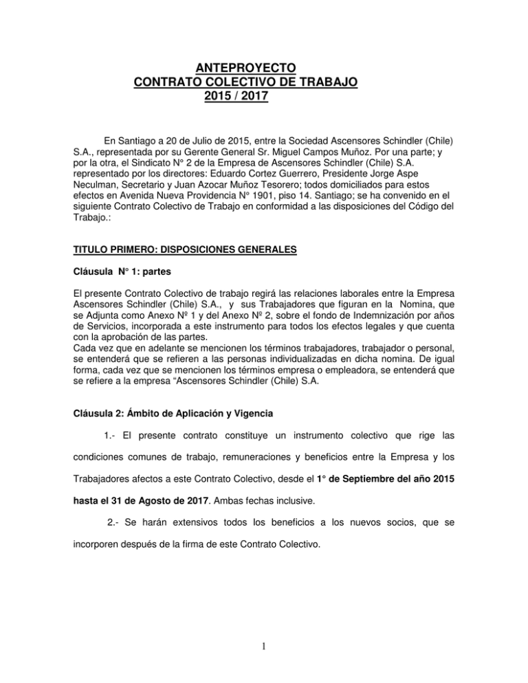 Anteproyecto Contrato Colectivo De Trabajo 2015 / 2017