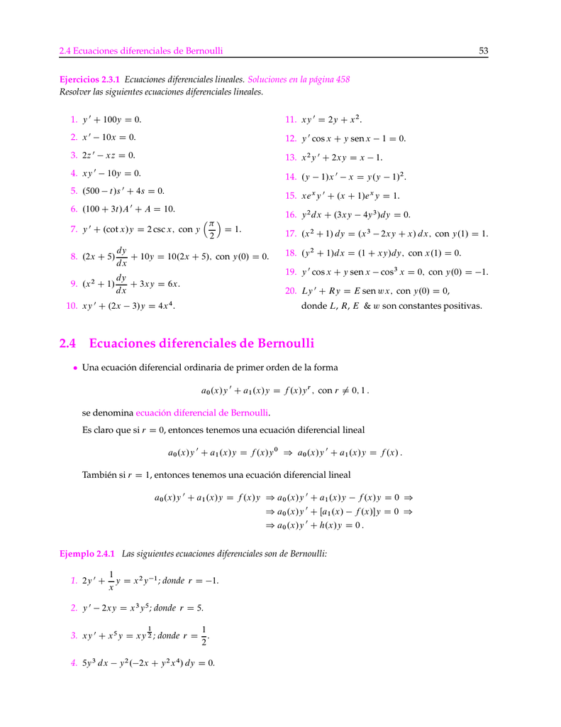 Ecuacion Diferencial De Bernoulli