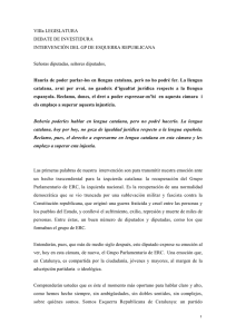 1 VIIIa LEGISLATURA DEBATE DE INVESTIDURA INTERVENCIÓN