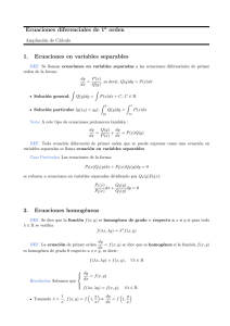 Ecuaciones diferenciales de 1o orden 1. Ecuaciones en variables