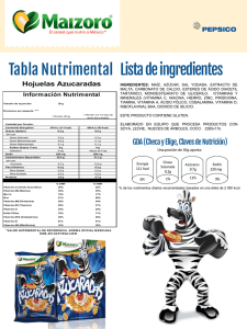 Tabla Nutrimental Lista de ingredientes