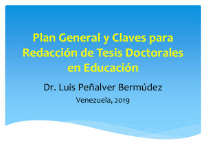 Plan General y Claves para Redacción de Tesis Doctorales en Educación 2019