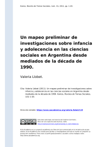 Valeria Llobet (2011). Un mapeo preliminar de investigaciones sobre infancia y adolecencia en las ciencias sociales en Argentina desde me (..)