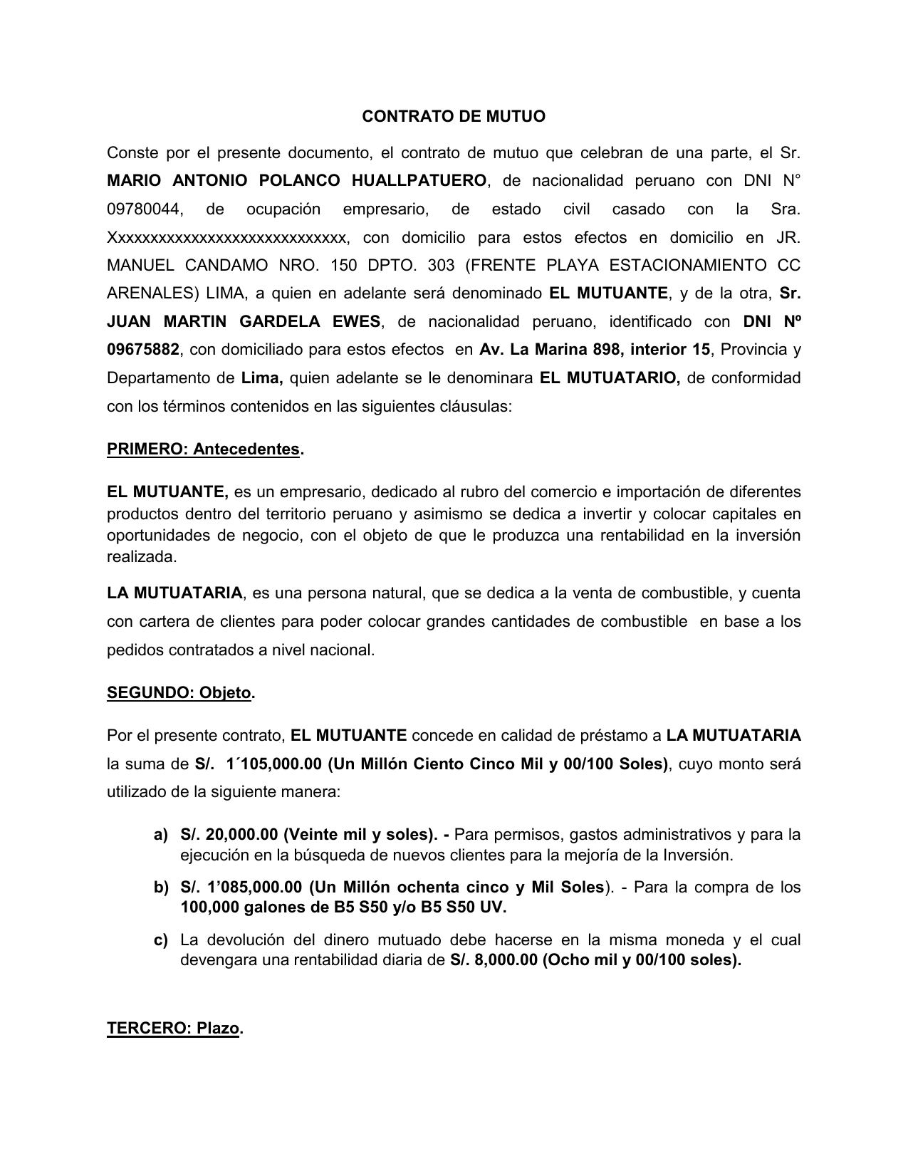 Contrato De Mutuo Formato Word 0329