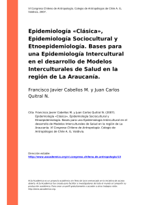 Francisco Javier Cabellos M. y Juan C (..) (2007). Epidemiologia «Clasica», Epidemiologia Sociocultural y Etnoepidemiologia. Bases para u (..)