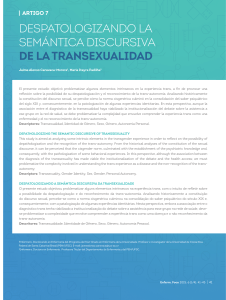 DESPATOLOGIZANDO LA SEMÁNTICA DISCURSIVA DE LA TRANSEXUALIDAD.