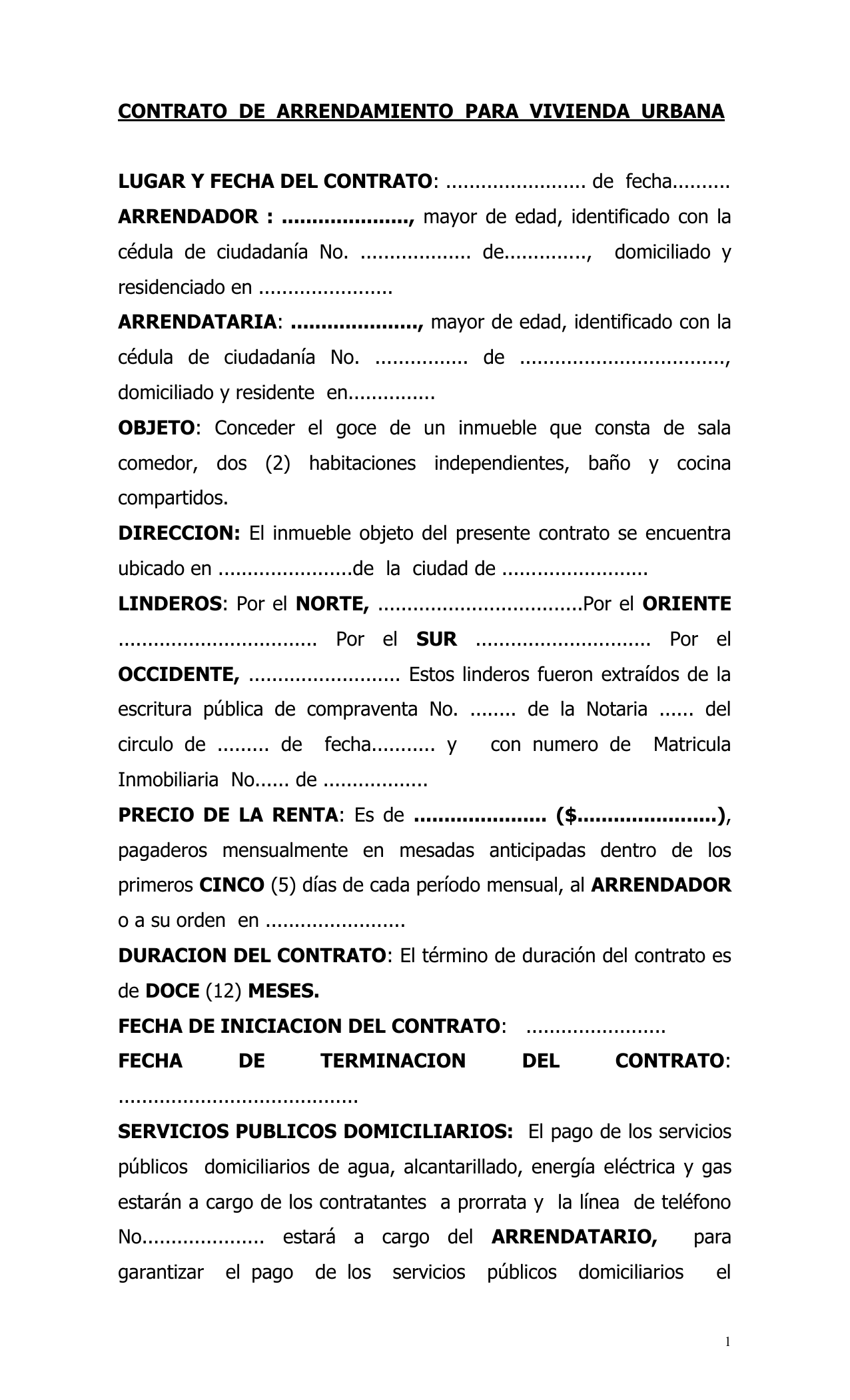 Contrato de Arrendamiento para Vivienda Urbana