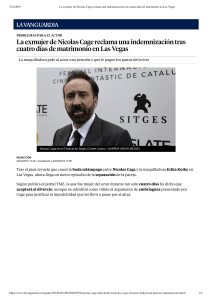 La exmujer de Nicolas Cage reclama una indemnización tras cuatro días de matrimonio en Las Vegas