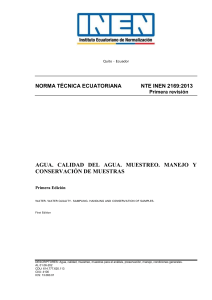 NTE INEN 2169:2013: Muestreo y Conservaci&oacute;n de Muestras de Agua