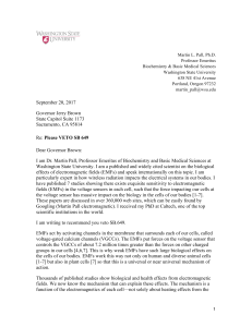 Letter for the California Givernor From Professor Emeritus from Washington University Martin Pall to ban 5G