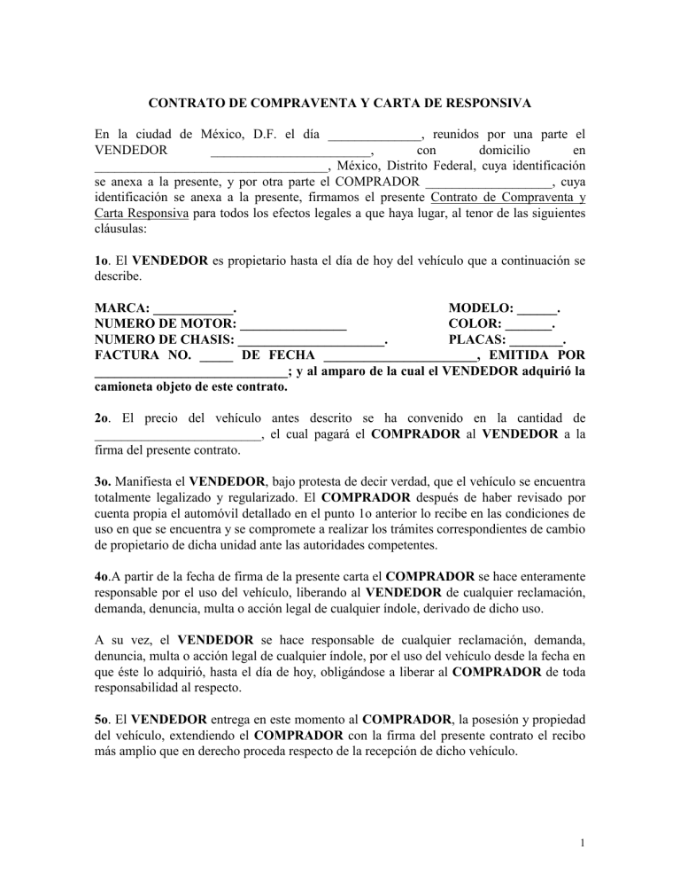 Carta Responsiva Y Compra De Auto