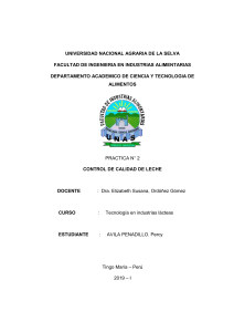 INFORME DE LACTEOS ( CONTROL DE CALIDAD)-UNIVERSIDAD NACIONAL AGRARIA DE LA SELVA