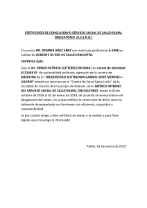 CERTIFICADO DE CONCLUSION D SERVICIO SOCIAL DE SALUD RURAL OBLIGATORIO